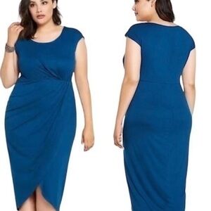 NWT Torrid Dark Blue short sleeve tulip jersey pleated midi dress size 3X